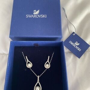 Swarovski Silver Necklace and Earrings with Pearl Accents